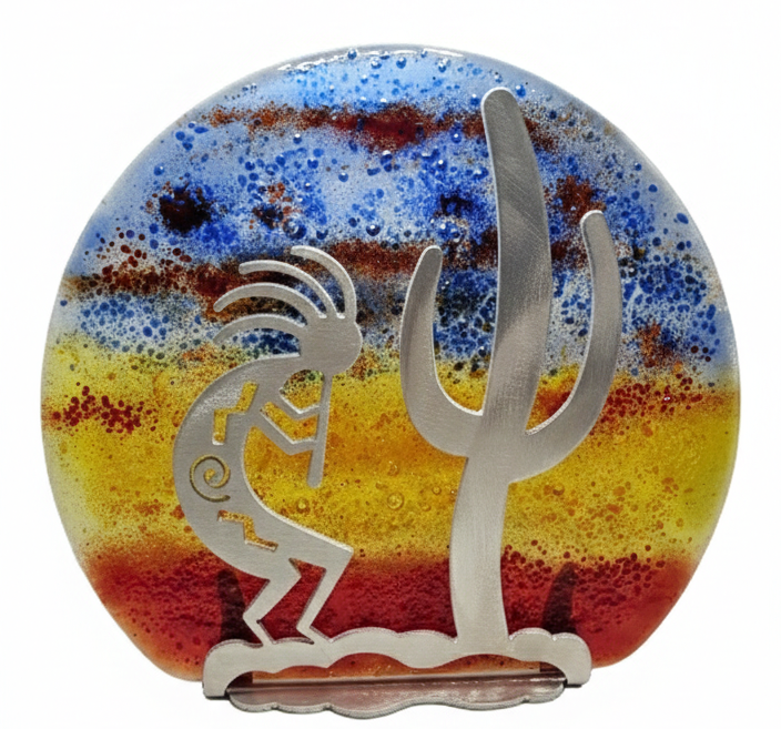 Kokopelli Desert Sunset Fused Glass Art