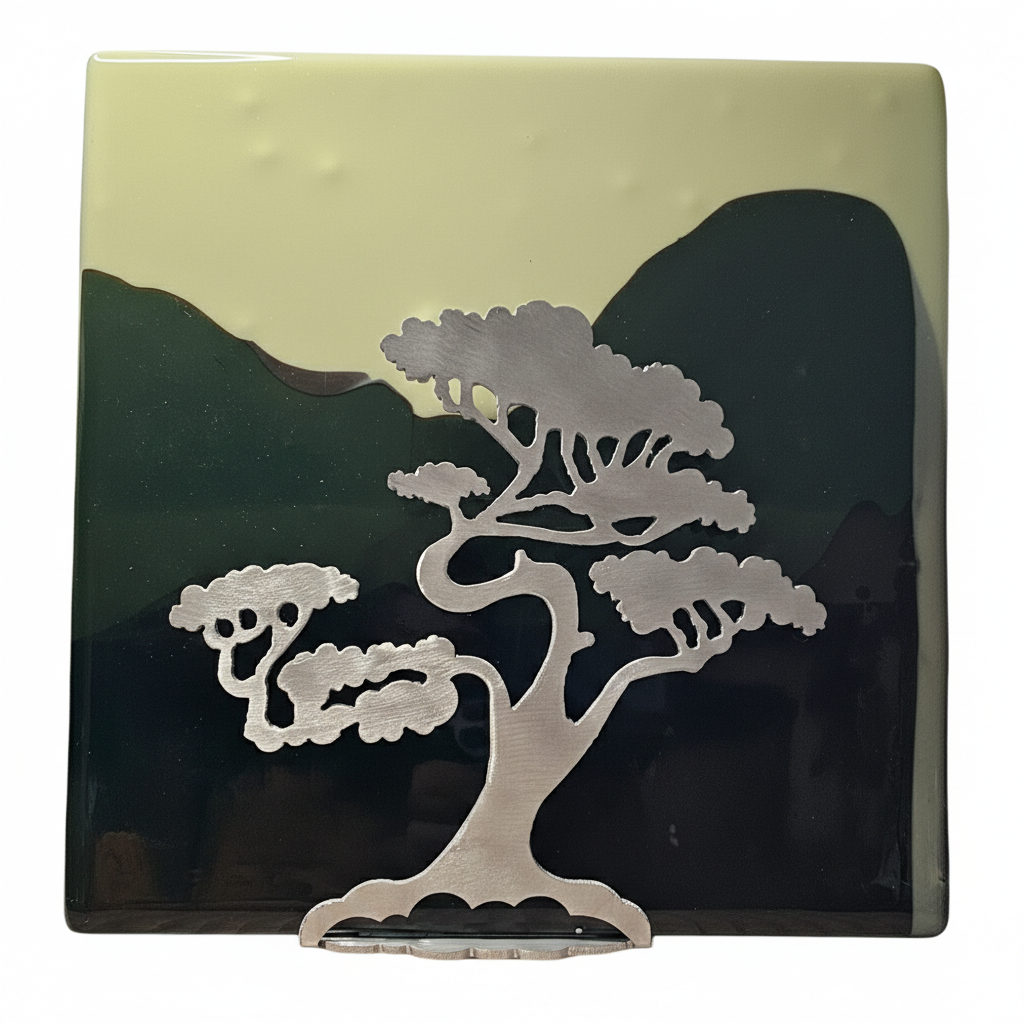 Bonsai Mountain Vista Fused Glass Art