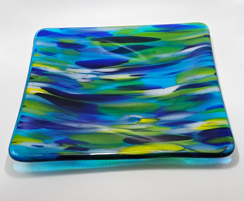 Abstract Water Reflections Fused Glass Plate