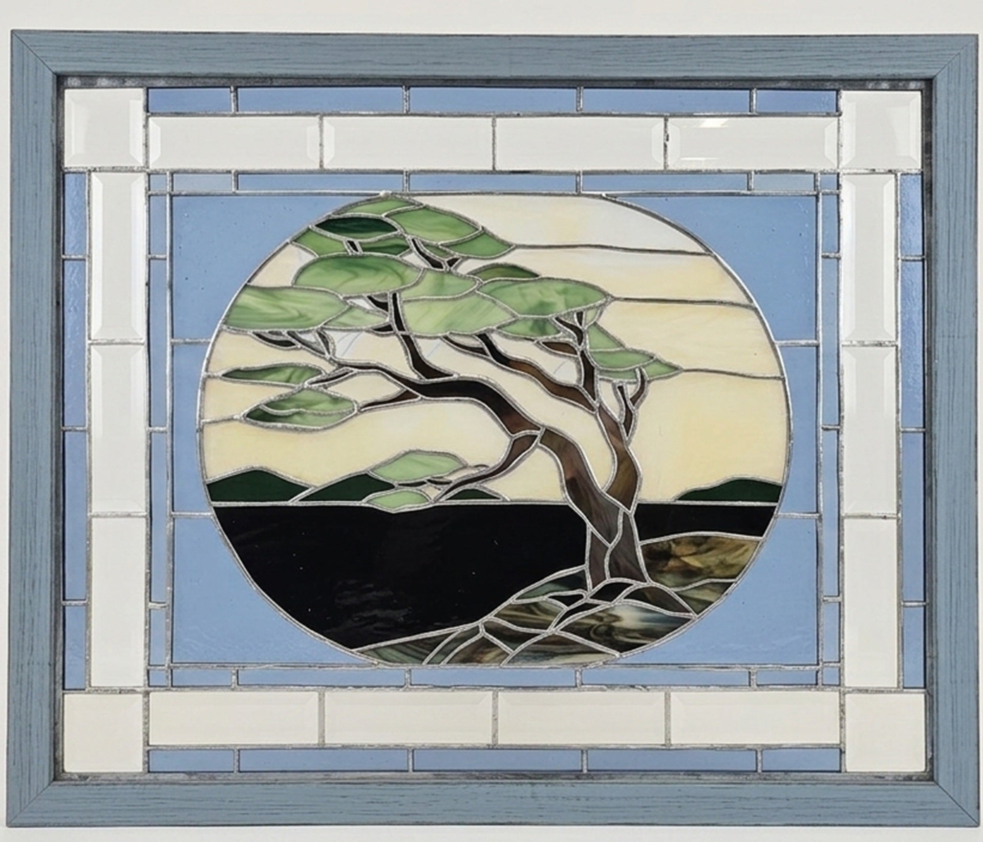 Windswept Tree Stained Glass Panel