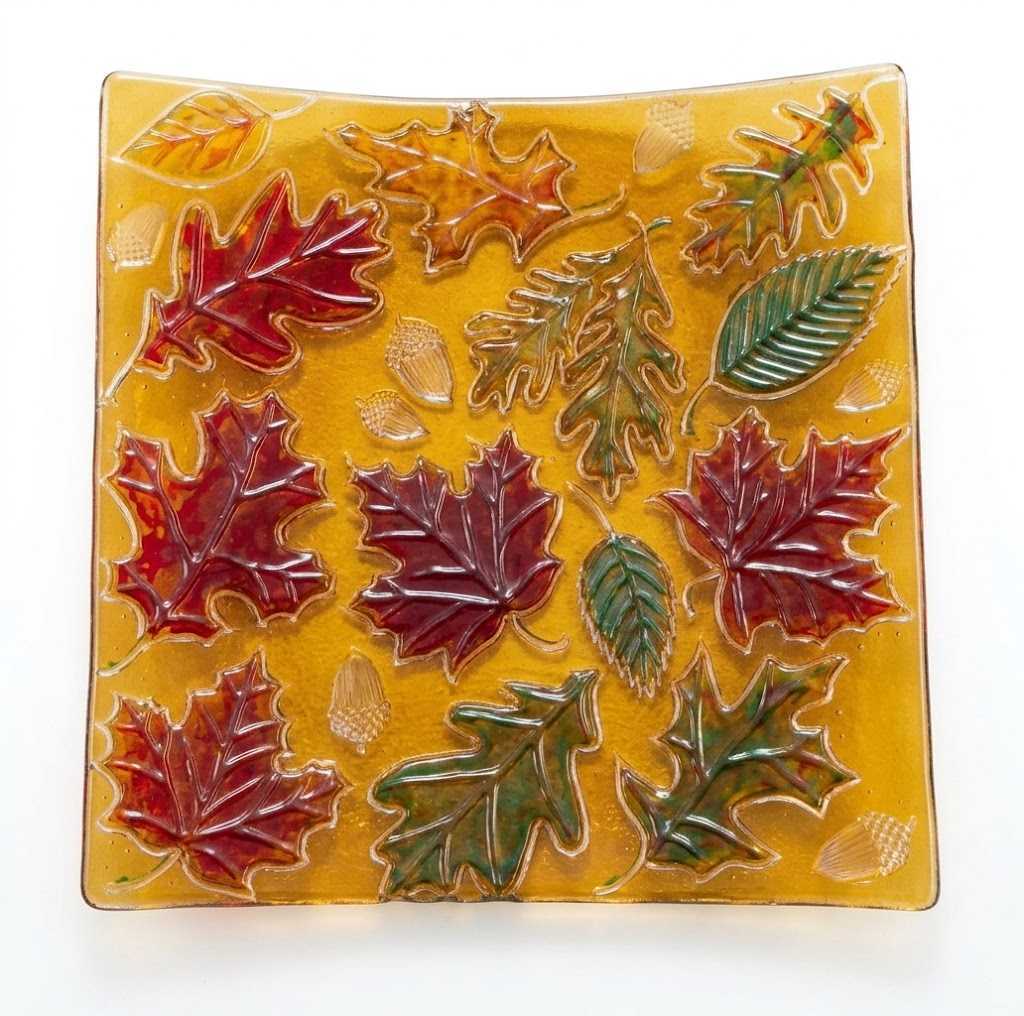 Autumn Leaves Fused Glass Plate