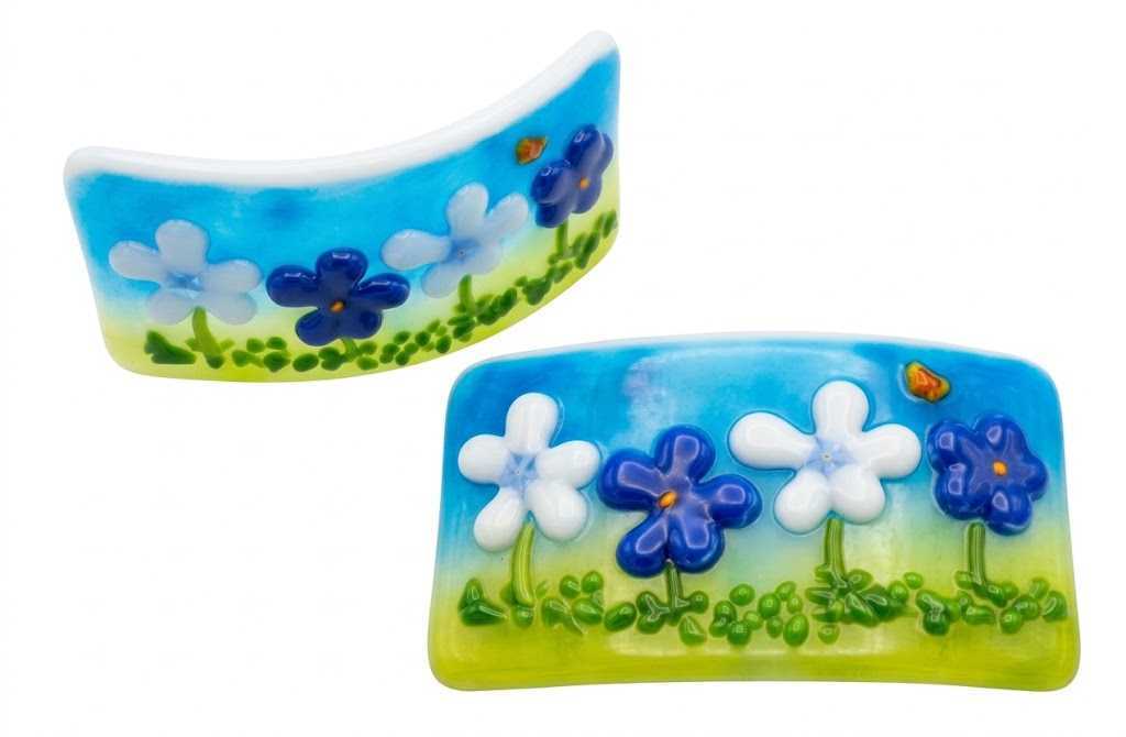Blue Sky Wildflower Fused Glass Art